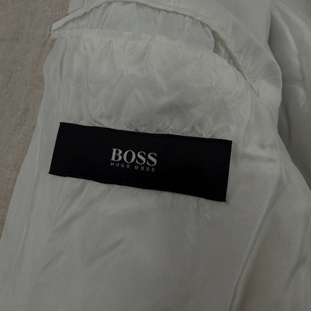 VTG Hugo Boss Blazer 42R Beige Cream Pure Linen Shoulder Pads Made in USA - Picture 12 of 15